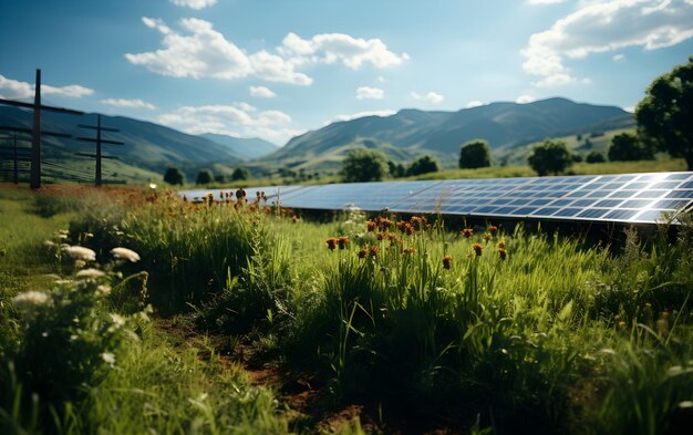 Un campo di pannelli solari ad energia sostenibile