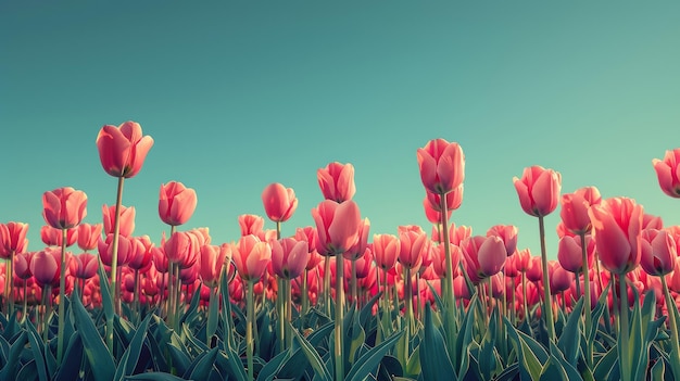 Un campo di tulipani vibrante sotto un cielo limpido primaverile