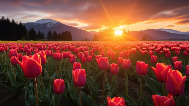 Un campo di tulipani vivaci nel pomeriggio