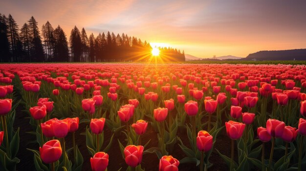 Un campo di tulipani vivaci nel pomeriggio