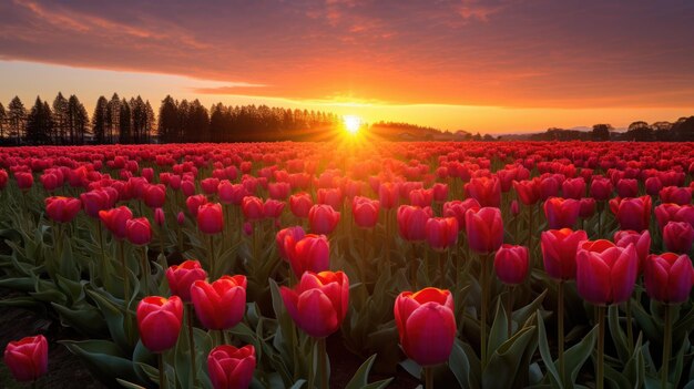 Un campo di tulipani vivaci nel pomeriggio