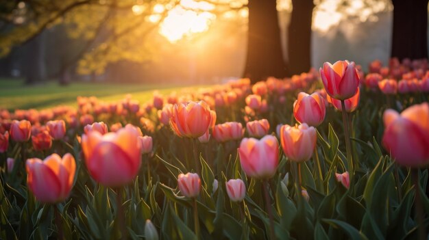 Un campo di tulipani vivaci nel pomeriggio