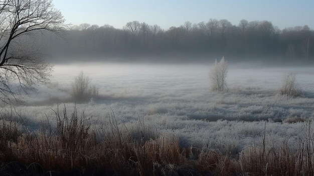 Un campo gelido al mattino