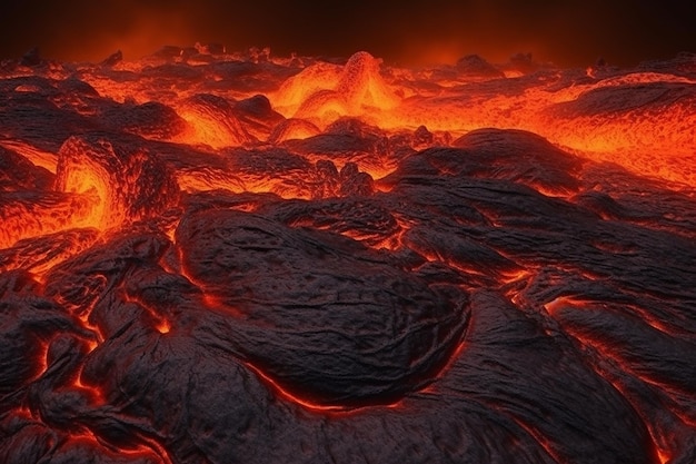 Un campo lavico con fondo nero e un campo lavico rosso.