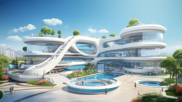 un campus scolastico futuristico con un'architettura elegante
