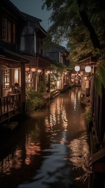 Un canale a kyoto, in giappone