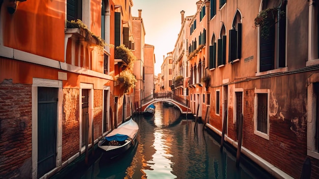 Un canale a Venezia con una barca in acqua