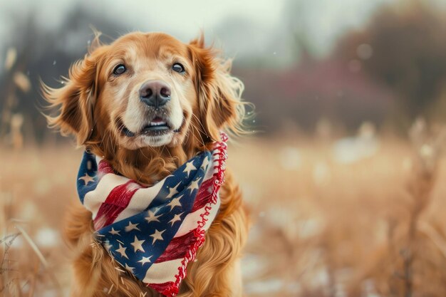 un cane adornato con una sciarpa attorno al collo in un parco durante le elezioni presidenziali degli Stati Uniti