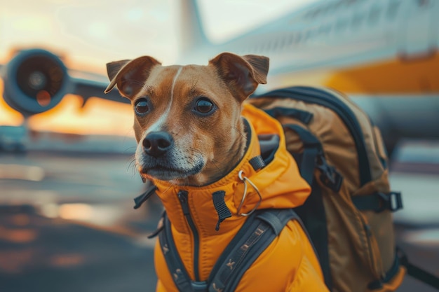 Un cane all'aeroporto in viaggio