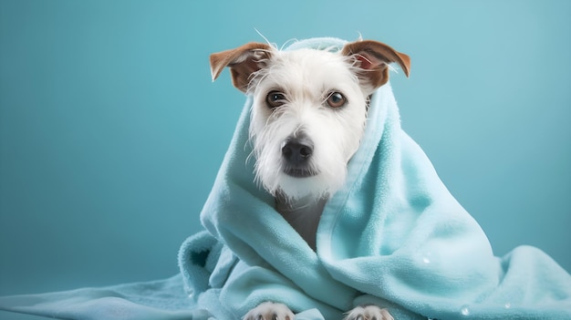 Un cane avvolto in una coperta