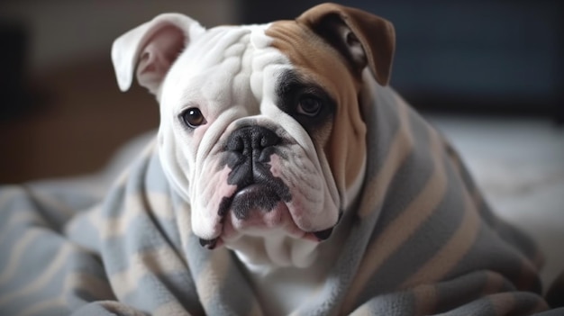 Un cane avvolto in una coperta