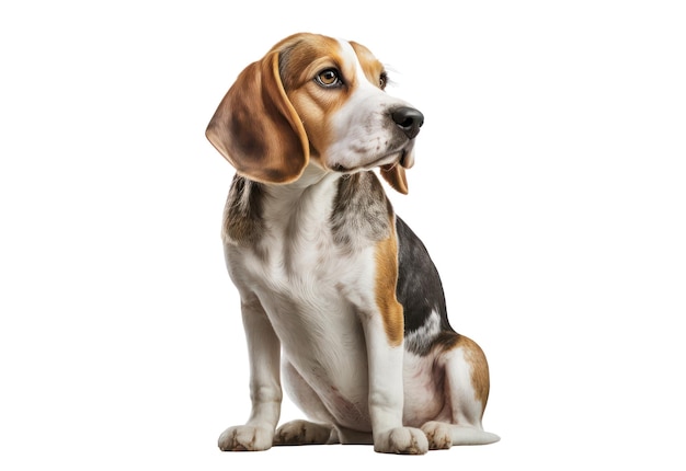 Un cane beagle con uno sfondo bianco