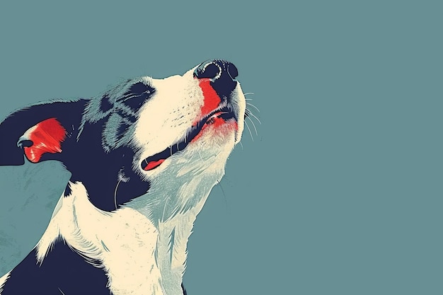 Un cane bianco e nero con un naso rosso
