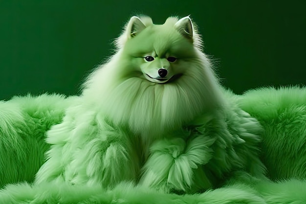 Un cane bianco in verde