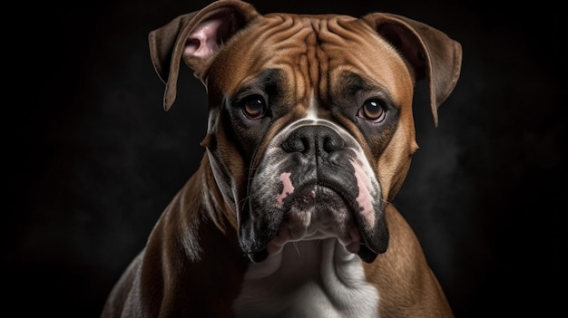 Un cane boxer con uno sfondo nero