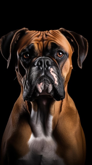 Un cane boxer con uno sfondo nero