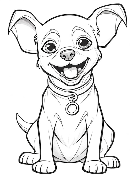 Un cane cartone animato con un collare che dice "cane"