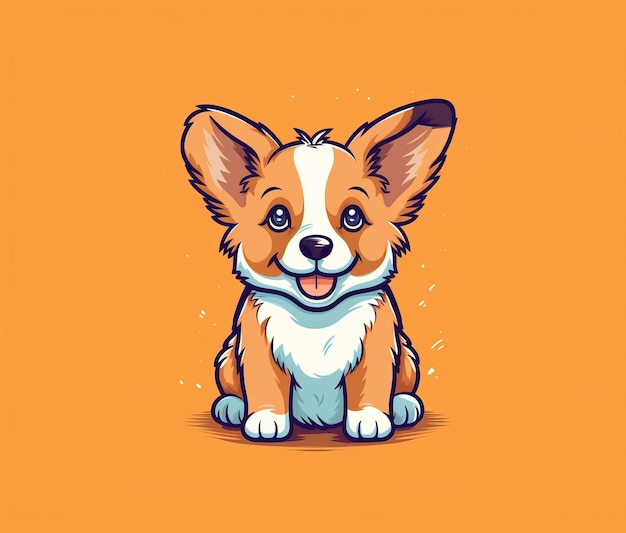 Un cane cartone animato con un corgi su uno sfondo arancione.