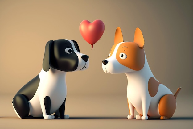 Un cane cartone animato e un palloncino a forma di cuore