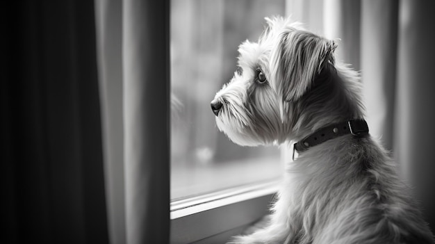 un cane che guarda fuori dalla finestra