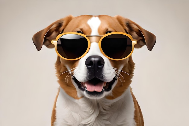 Un cane che indossa occhiali da sole e un paio di occhiali.