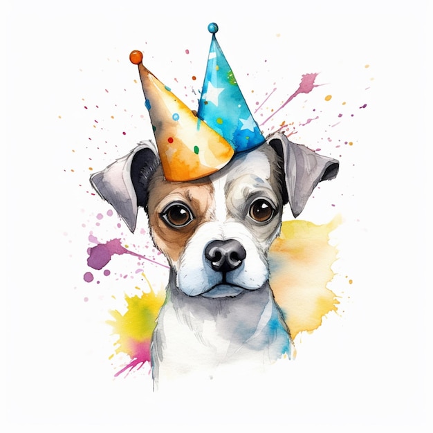 Un cane che indossa un cappellino da festa con su scritto "buon compleanno".