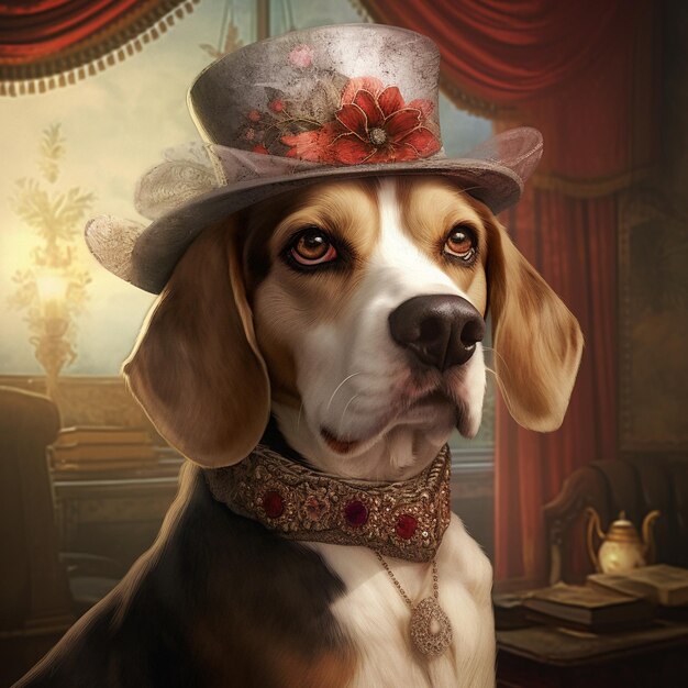 Un cane che indossa un cappello che dice "il cane".