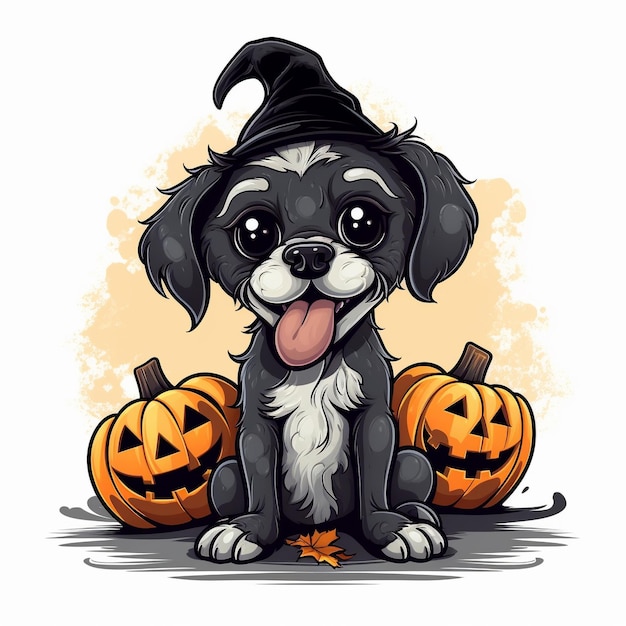 Un cane che indossa un cappello con scritto "Halloween".