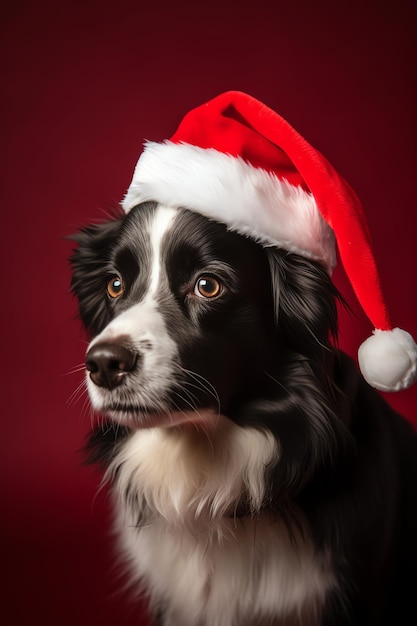 Un cane che indossa un cappello da Babbo Natale e occhiali da sole