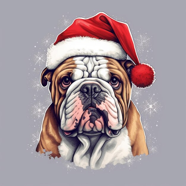 Un cane che indossa un cappello di Babbo Natale su cui c'è scritto "bulldog".