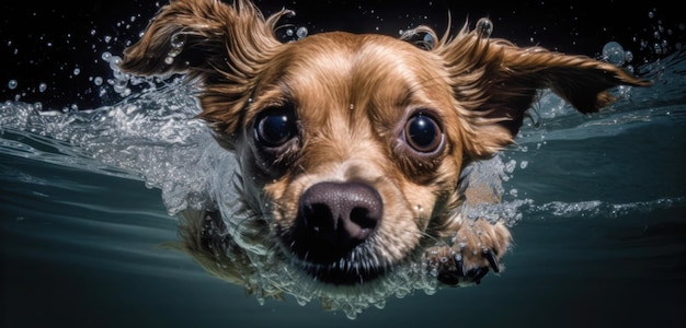 Un cane che nuota in una piscina