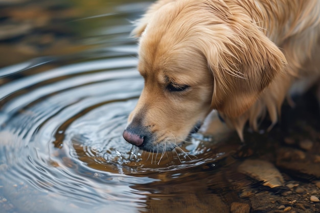 Un cane che si gode una bevanda rinfrescante vicino al fiume