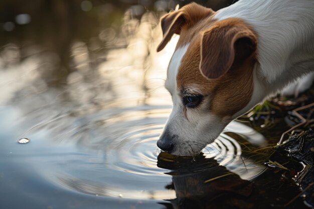 Un cane che si gode una bevanda rinfrescante vicino al fiume