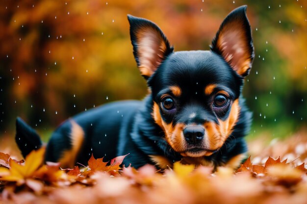 Un cane chihuahua in autunno