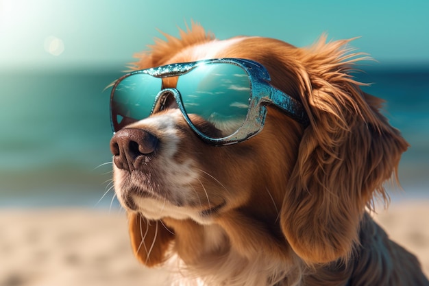 Un cane con gli occhiali da sole che partecipa a una caccia al tesoro
