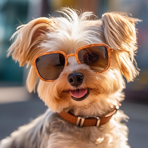 Un cane con gli occhiali da sole