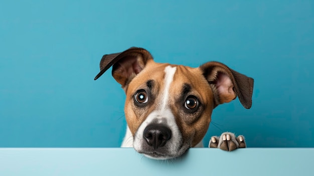 Un cane con grandi orecchie e uno sfondo blu