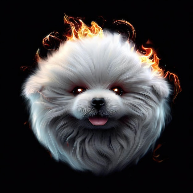 Un cane con il fuoco in faccia