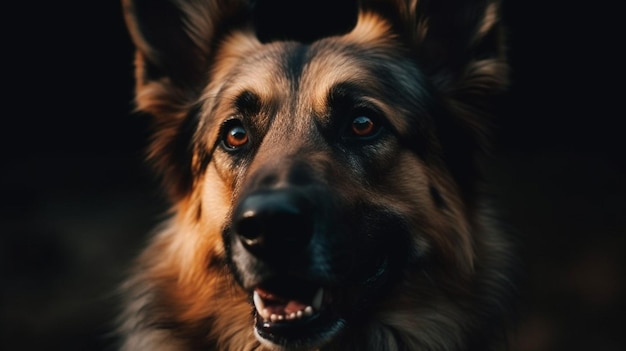 Un cane con il naso nero e il naso marrone sta guardando la telecamera.