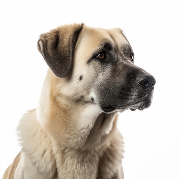 Un cane con la faccia marrone e il naso nero