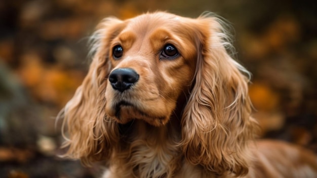 Un cane con la testa marrone e gli occhi neri siede in un parco.