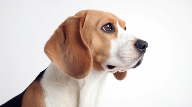 Un cane con sfondo bianco e naso nero