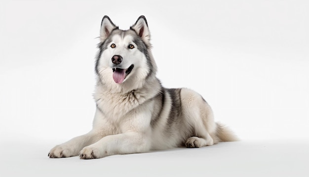 Un cane con sfondo bianco e naso nero