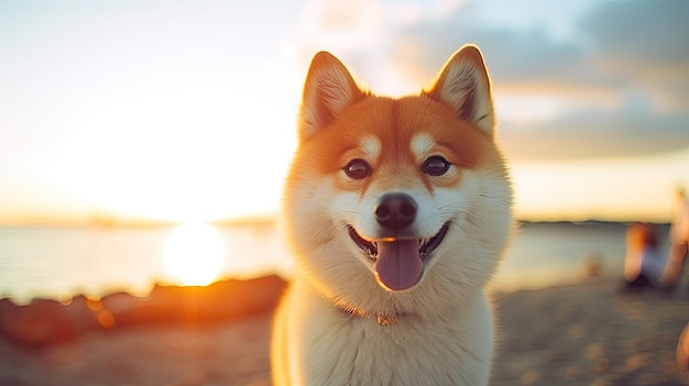 Un cane con un akita sullo sfondo