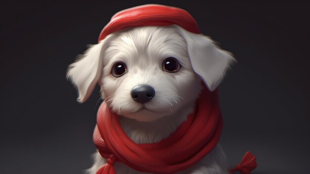 Un cane con un cappello rosso