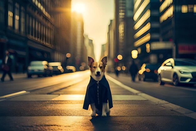 un cane con un cappotto in strada