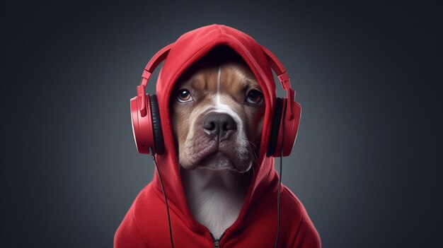 Un cane con un cappuccio rosso con un hoodie rosso