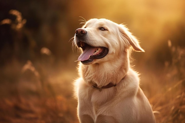 Un cane con un collare seduto al sole