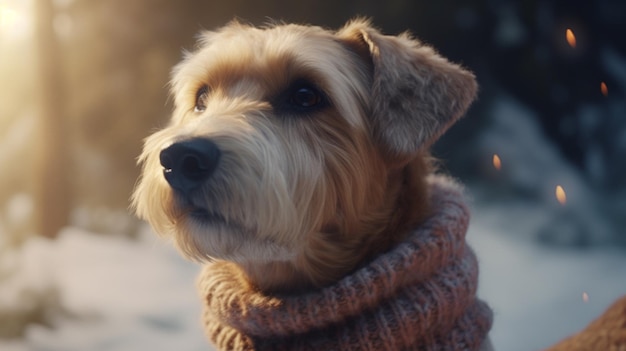 Un cane con un maglione con sopra la parola cane