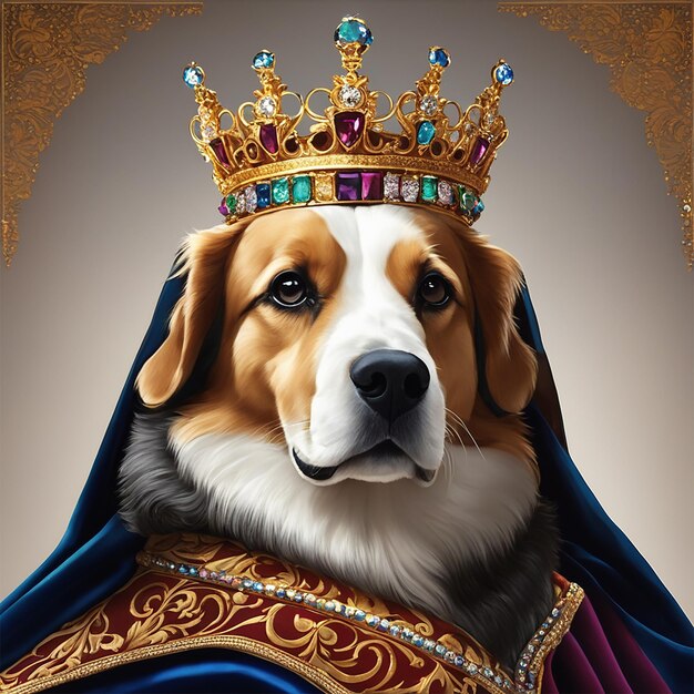 un cane con una corona su cui è scritta la parola ".